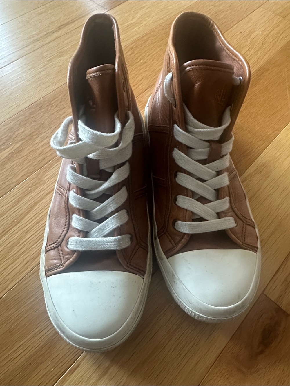 Ralph Lauren Leather High-Top Sneakers with White Toecaps
